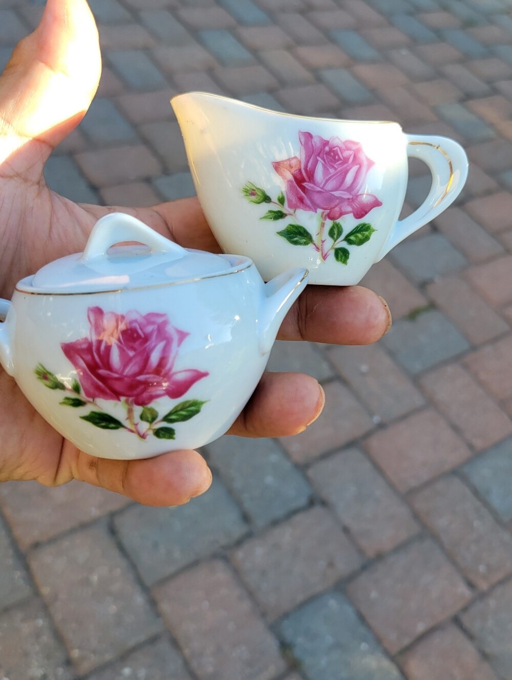 Vtg Child's 2 pc Pink Rose Tea Set Made In Japan